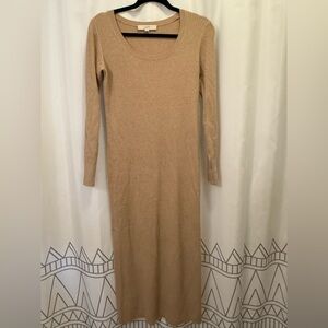 LOFT Tan Long Sleeve Ribbed Dress
